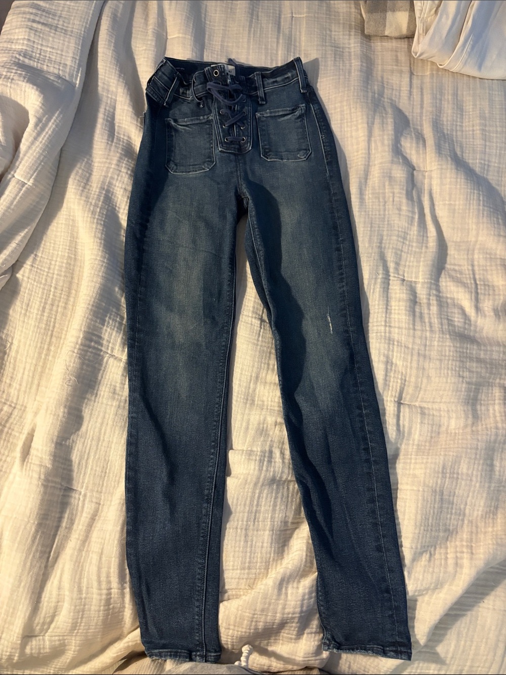 McGuire Denim Lace-Up Skinny Jeans in Dark Blue
